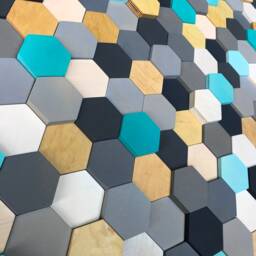 Reclaimed Wood Hexagon Wall Art - Hand-Painted Mosaic Decor - thumbnail 3