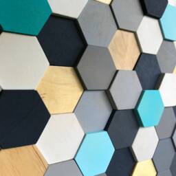 Reclaimed Wood Hexagon Wall Art - Hand-Painted Mosaic Decor - thumbnail 2