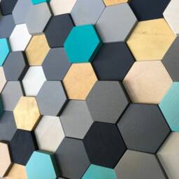 Reclaimed Wood Hexagon Wall Art - Hand-Painted Mosaic Decor - thumbnail 4