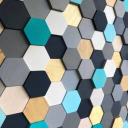 Reclaimed Wood Hexagon Wall Art - Hand-Painted Mosaic Decor