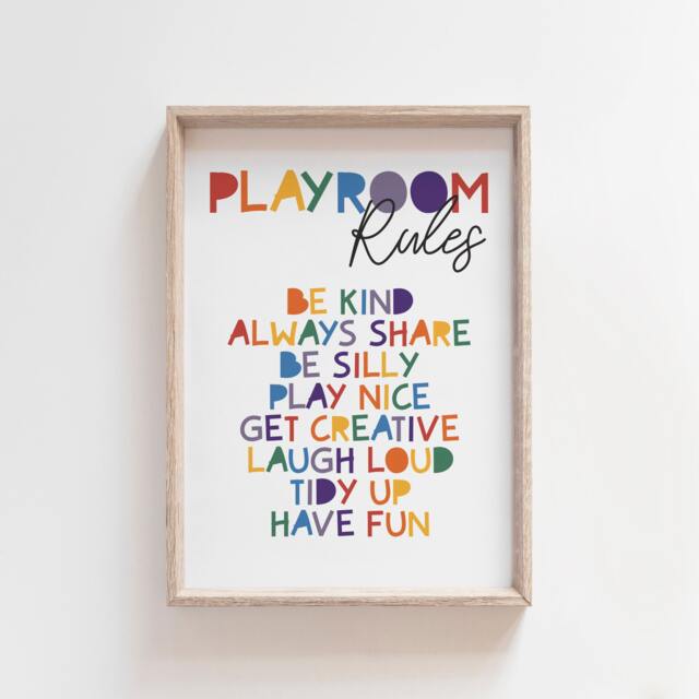 Playroom Rules Print, Kids Wall Art, Prints, Rainbow, Nursery Colourful - image 1