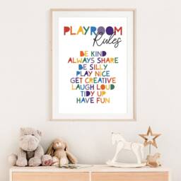 Playroom Rules Print, Kids Wall Art, Prints, Rainbow, Nursery Colourful - thumbnail 3