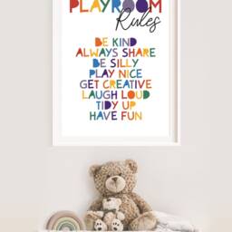 Playroom Rules Print, Kids Wall Art, Prints, Rainbow, Nursery Colourful - thumbnail 2