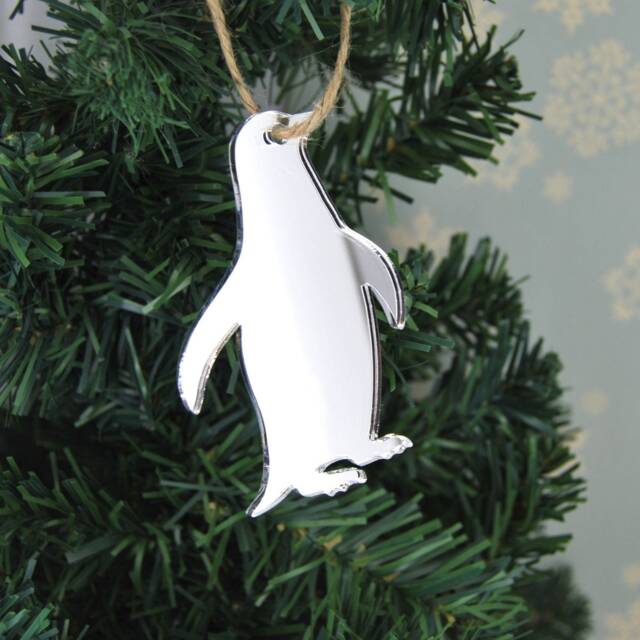 Penguin Shape - Mirror Christmas Decorations Hanging Tree Ornaments, Bauble - image 1