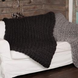 Chunky Knitted Blanket Throw, Giant Afghan Blanket, Wool Blanket, Bulky Knit, Knitting, Lap Blanket. Gift, Dark Grey Melange - thumbnail 3