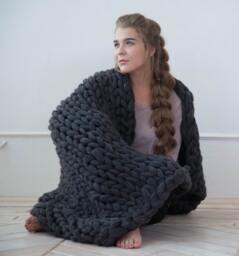 Chunky Knitted Blanket Throw, Giant Afghan Blanket, Wool Blanket, Bulky Knit, Knitting, Lap Blanket. Gift, Dark Grey Melange