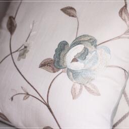 Embroidered Floral Linen Pillow Cover - Taupe & Aquamarine - thumbnail 3