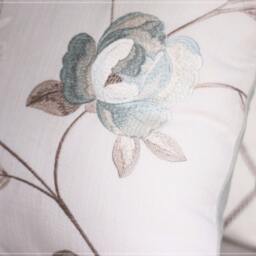 Embroidered Floral Linen Pillow Cover - Taupe & Aquamarine - thumbnail 2