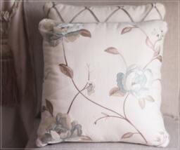 Embroidered Floral Linen Pillow Cover - Taupe & Aquamarine - thumbnail 1