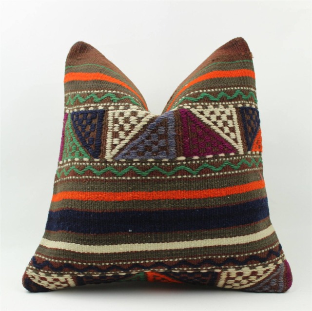 Handmade Kilim Pillow Cover Vintage Turkish Wool Cushion, 16x16 Inch - image 1