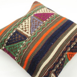 Handmade Kilim Pillow Cover Vintage Turkish Wool Cushion, 16x16 Inch - thumbnail 2