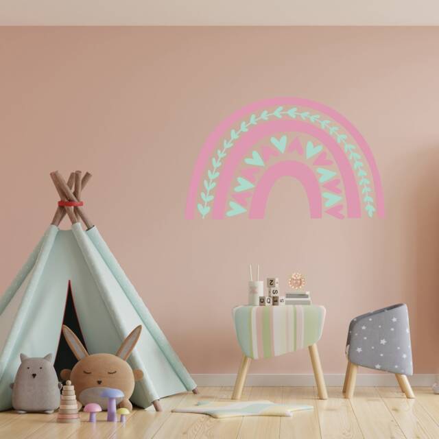Heart Rainbow, Nursery, Boho, Love Hearts, Vinyl Wall Art, Decal, Sticker, Removable, Decoration, Decor, Botanical, Peel & Stick - image 1