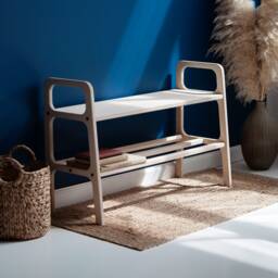 Storage Wooden Bench, Shoe Storage, Mid Century Modern Mid-Century Entryway Scandinavian Hallway Bench - thumbnail 1