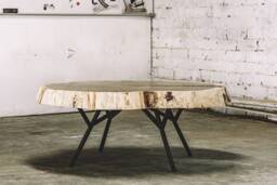 Industrial Oak Coffee Table Black Metal Base, Round Tabletop - thumbnail 1
