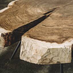 Industrial Oak Coffee Table Black Metal Base, Round Tabletop - thumbnail 3