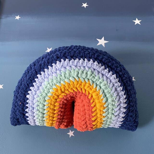 Crochet Rainbow Pillow - Nautical Prime Cushion Stuffy Stuffie Toy - image 1