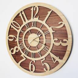 Handmade Wooden Silent Big Numbers Wall Clock Up To 90cm in Layered Oak & Walnut - Silver Or Gold Hands - thumbnail 2