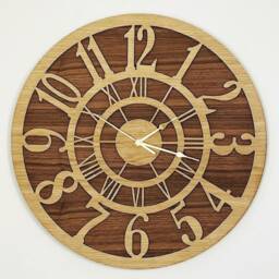 Handmade Wooden Silent Big Numbers Wall Clock Up To 90cm in Layered Oak & Walnut - Silver Or Gold Hands - thumbnail 3