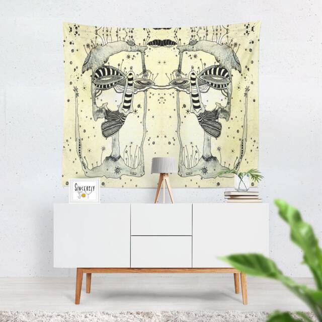 Abstract Art Ink Tapestry Trippy Faces Tapestries Abstract Psychedelic Unique Outsider Wall - image 1