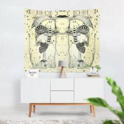 Abstract Art Ink Tapestry Trippy Faces Tapestries Abstract Psychedelic Unique Outsider Wall - thumbnail 1