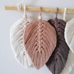 Set Of Eight - Leaf Wall Hanging Macrame Room Decor Boho Mothers Day Gift Express Shipping 3 Days - thumbnail 2