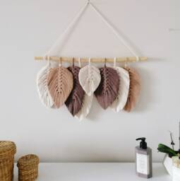 Set Of Eight - Leaf Wall Hanging Macrame Room Decor Boho Mothers Day Gift Express Shipping 3 Days - thumbnail 1