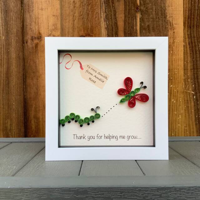 Personalised Teacher Thank You Gift Quilled Butterfly Caterpillar Art, Personalized Picture - image 1