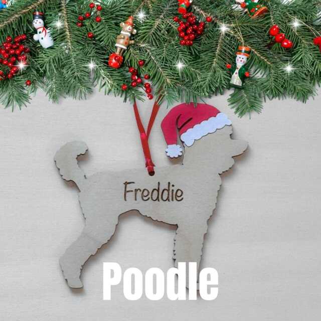 Personalised Poodle Christmas Ornament Engraved Wooden Dog Decoration - image 1