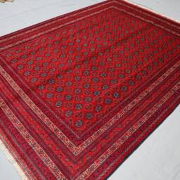 5x7 Red Afghan Bukhara Rug, Turkmen Hand Knotted Veg Dyes Wool Traditional Oriental Area Bedroom Living Room Tribal Rug - thumbnail 2