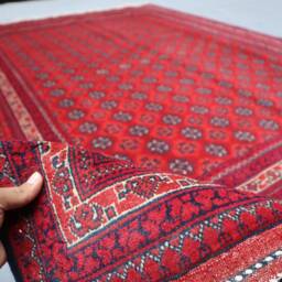 5x7 Red Afghan Bukhara Rug, Turkmen Hand Knotted Veg Dyes Wool Traditional Oriental Area Bedroom Living Room Tribal Rug - thumbnail 3