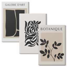 Canvas Wall Art Set Of 3 - Plant Patterns & Geometric Shapes, Beige Print On Canvas, Abstract Decor - thumbnail 1