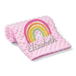 Personalised Baby Rainbow Blanket, Blue Pink Grey Camel, Boy Or Girl, Custom Embroidered - thumbnail 2