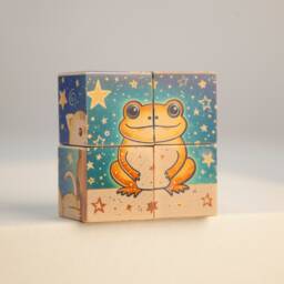 Natural Wood Animal Cubes, Toddler Puzzle Toy, Starlit Nursery Decor - thumbnail 2