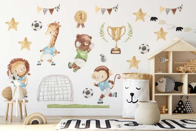 Watercolor Football Animals Wall Decals Kids Nursery Decor - image 1