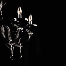 Black Glass Chandelier With Swarovski Crystal Pendants, Gothic Murano Lighting, Large Italian - thumbnail 3