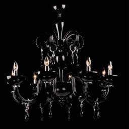 Black Glass Chandelier With Swarovski Crystal Pendants, Gothic Murano Lighting, Large Italian - thumbnail 1