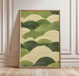 Vintage Green & Cream Wave Pattern Poster, Modern Geometric Wall Art, Abstract Retro Mid-Century Style Print, Bold Home Decor - thumbnail 1