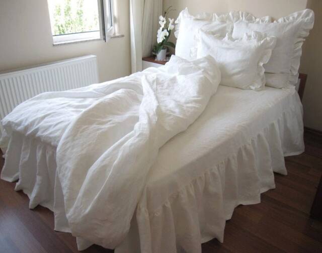 Linen Cotton Blend Duvet Cover, Xl Queen/King, Blue Pink Mint - image 1