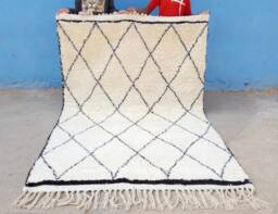 Moroccan Rug Beni Ourain Handmade 100% Wool , Area Rugs Azilal Carpet Floor 8/5, 5 Feet - thumbnail 1