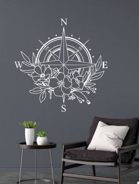 Sale Compass Rose With Wild Flowers, Wall Decal, Van Decal - image 1