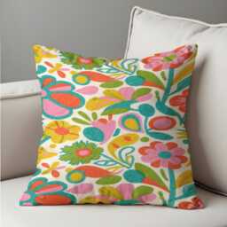 Colourful Floral Cushion Cover, Folk Art Flower Pillowcase, Boho Decorative Throw Case - thumbnail 4