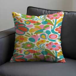 Colourful Floral Cushion Cover, Folk Art Flower Pillowcase, Boho Decorative Throw Case - thumbnail 3
