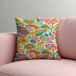 Colourful Floral Cushion Cover, Folk Art Flower Pillowcase, Boho Decorative Throw Case - thumbnail 2