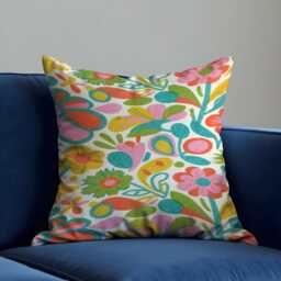 Colourful Floral Cushion Cover, Folk Art Flower Pillowcase, Boho Decorative Throw Case - thumbnail 1
