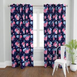 Maximalist Floral Curtain Panel - Romantic Rose Pink Purple Blue Flower Bouquet Custom Flowers By Ledelena - thumbnail 2