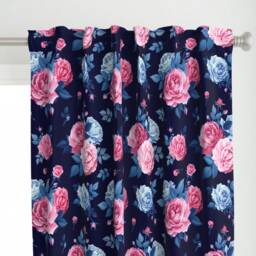 Maximalist Floral Curtain Panel - Romantic Rose Pink Purple Blue Flower Bouquet Custom Flowers By Ledelena
