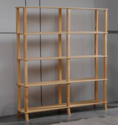 Handmade Natural Pine Wood Five-Shelf Bookcase Minimalist Modern Shelves, Tool-Free Installation - thumbnail 1