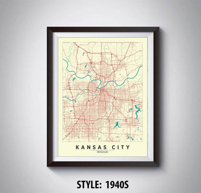 Kansas City Mo Map Art Print Vintage Style Office Decor - image 1