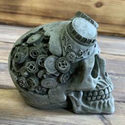 Stone Garden Steam Punk Skull Gothic Human Head Ornament Statue - thumbnail 3