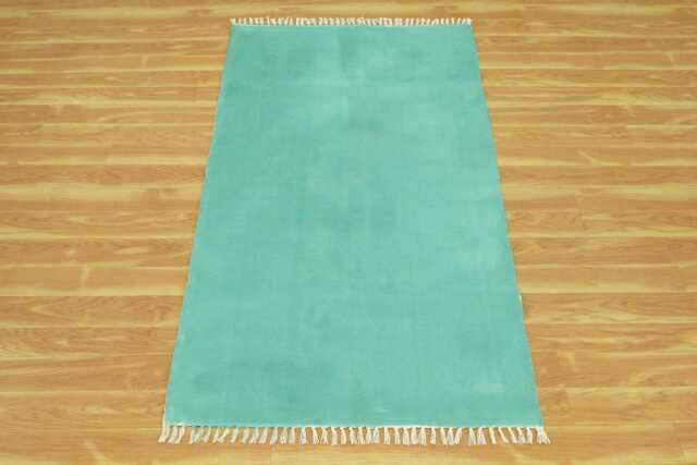 Hand Block Printed Sea Green Cotton Rug, Flatweave Runner - image 1
